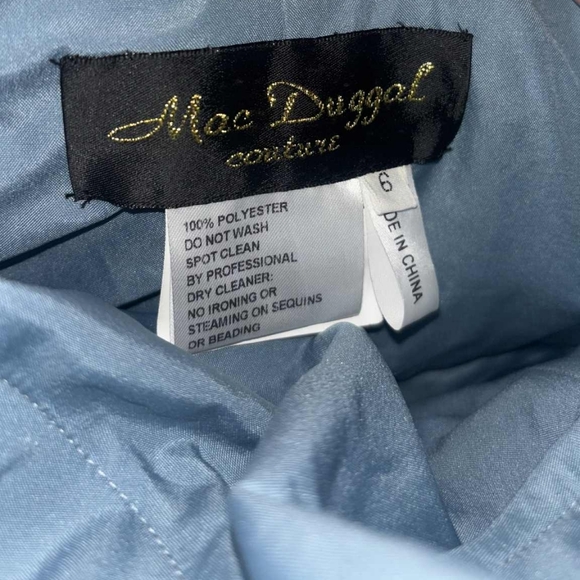 Rare Vintage Mac Duggal Couture Slate Blue Lace Embellished One-Shoulder Gown - Picture 4 of 7